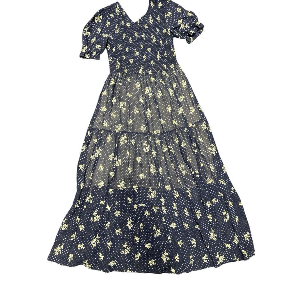 Christy Dawn Beverly Dress Blue Floral Midi Cottagecore Size M - Picture 5 of 10